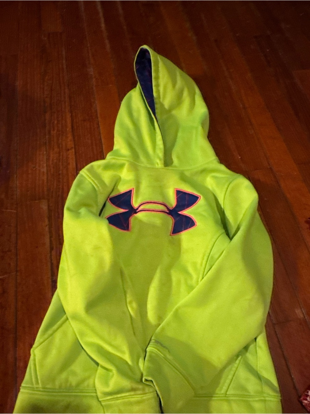 Under Armour Neon Lime Kids Hoodie with Navy Logo Trim